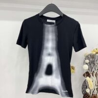 Dior Men T-Shirt Black White Cotton Linen Jersey Eiffel Tower Motif (3)