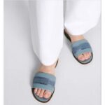Dior Unisex CD Dway Slide Pastel Blue Calfskin Embroidered Cotton - immagine 8