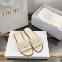 Dior Unisex CD Dway Slide White Calfskin Embroidered Cotton (7)