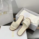 Dior Unisex CD Dway Slide White Calfskin Embroidered Cotton - Image 9