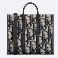 Dior Unisex CD East-West Tote Bag Beige Black Maxi Oblique Jacquard (11)