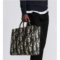 Dior Unisex CD East-West Tote Bag Beige Black Maxi Oblique Jacquard (11)