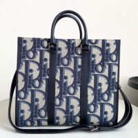 Dior Unisex CD East-West Tote Bag Beige Black Maxi Oblique Jacquard (11)