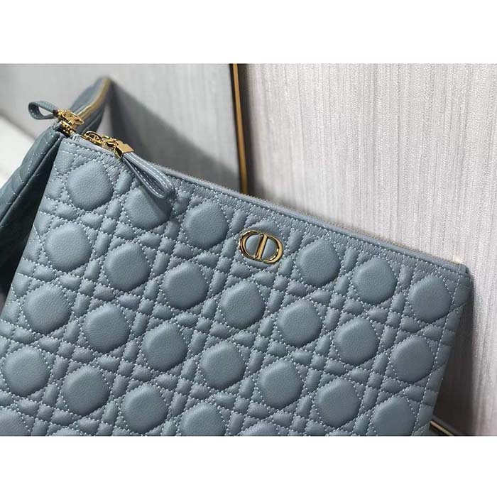 Dior Unisex CD Large Caro Daily Pouch Cloud Blue Supple Cannage Calfskin