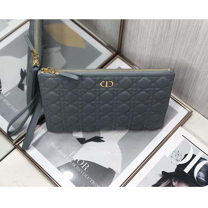 Dior Unisex CD Large Caro Daily Pouch Cloud Blue Supple Cannage Calfskin