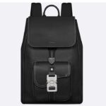 Zaino Dior unisex CD Saddle in pelle di vitello grana nera con cuciture a contrasto