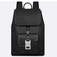 Dior Unisex CD Saddle Backpack Black Grained Calfskin Contrasting Topstitching (6)