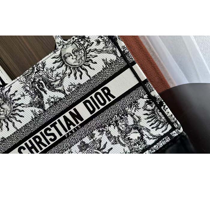 Dior Unisex Large Dior Book Tote White Black Toile De Jouy Soleil Embroidery