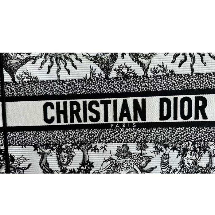 Dior Unisex Large Dior Book Tote White Black Toile De Jouy Soleil Embroidery