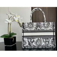 Dior Unisex Large Dior Book Tote White Black Toile De Jouy Soleil Embroidery (10)