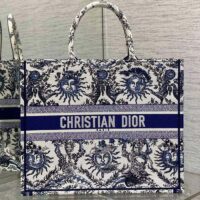 Dior Unisex Medium Book Tote White Navy Blue Toile De Jouy Soleil Embroidery (8)