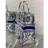 Dior Unisex Medium Book Tote White Navy Blue Toile De Jouy Soleil Embroidery (8)