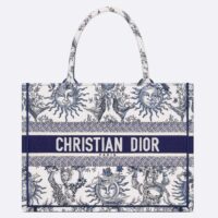 Dior Unisex Medium Book Tote White Navy Blue Toile De Jouy Soleil Embroidery (8)