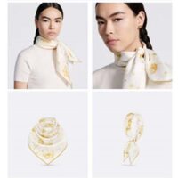 Dior Women CD Butterfly Zodiac 70 Square Scarf Ivory Gold-Tone Silk Twill (6)