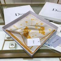 Dior Women CD Butterfly Zodiac 70 Square Scarf Ivory Gold-Tone Silk Twill (6)