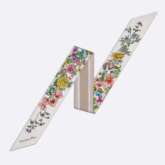 Dior Women CD D-Floral Mitzah Scarf White Multicolor Silk Twill