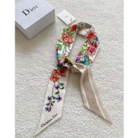 Dior Women CD D-Floral Mitzah Scarf White Multicolor Silk Twill (1)