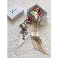 Dior Women CD D-Floral Mitzah Scarf White Multicolor Silk Twill (1)