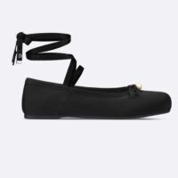 Dior Women CD D-Joy Ballet Flat Black Satin Grosgrain (1)