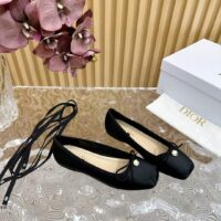 Dior Women CD D-Joy Ballet Flat Black Satin Grosgrain (1)