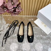 Dior Women CD D-Joy Ballet Flat Black Satin Grosgrain (1)