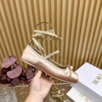 Dior Women CD D-Joy Ballet Flat Pink Beige Satin Grosgrain (2)