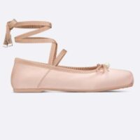 Dior Women CD D-Joy Ballet Flat Pink Beige Satin Grosgrain (2)