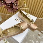 Dior Women CD D-Joy Ballet Flat Pink Beige Satin Grosgrain - Imagen 4
