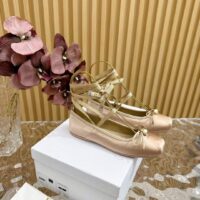 Dior Women CD D-Joy Ballet Flat Pink Beige Satin Grosgrain (2)