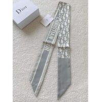 Dior Women CD Dior Oblique Mitzah Scarf Gray Silk Twill (6)