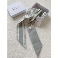 Dior Women CD Dior Oblique Mitzah Scarf Gray Silk Twill (6)