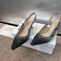 Dior Women CD Dior Or J’Adior Slingback Pump Cotton Embroidered Black Silver Strass (2)