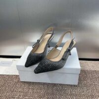 Dior Women CD Dior Or J’Adior Slingback Pump Cotton Embroidered Black Silver Strass (2)