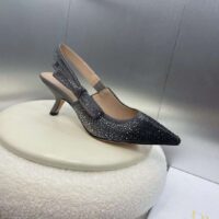 Dior Women CD Dior Or J’Adior Slingback Pump Cotton Embroidered Black Silver Strass (2)