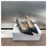 Dior Women CD Dior Or J’Adior Slingback Pump Cotton Embroidered Black Silver Strass (2)