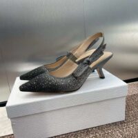 Dior Women CD Dior Or J’Adior Slingback Pump Cotton Embroidered Black Silver Strass (2)