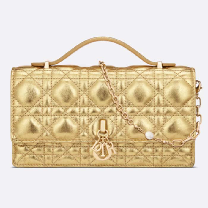 Dior Women CD Dior Or My Dior Mini Bag Gold Metallic Crinkled Cannage Calfskin