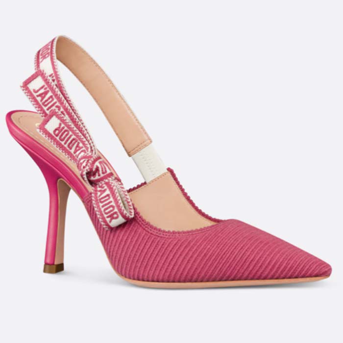 Dior Women CD J'Adior Slingback Pump Passion Pink Embroidered Cotton