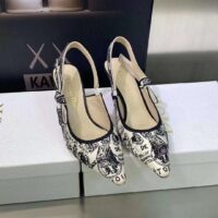 Dior Women CD J’Adior Slingback Pump White Black Cotton Embroidered Plan De Paris (2)