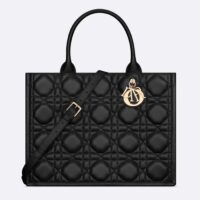 Dior Women CD Medium Dior Book Tote Black Macrocannage Calfskin (8)