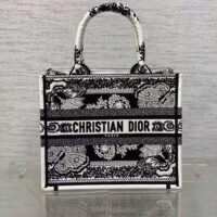 Dior Women CD Medium Dior Book Tote Black White Butterfly Bandana Embroidery (4)