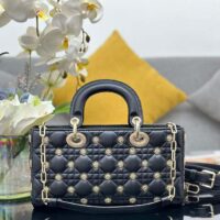 Dior Women CD Medium Lady D-Joy Bag Black Cannage Lambskin Sun Studs (3)