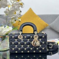 Dior Women CD Medium Lady D-Joy Bag Black Cannage Lambskin Sun Studs (3)