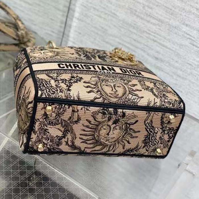 Dior Women CD Medium Lady D-Lite Bag Beige Black Toile De Jouy Soleil