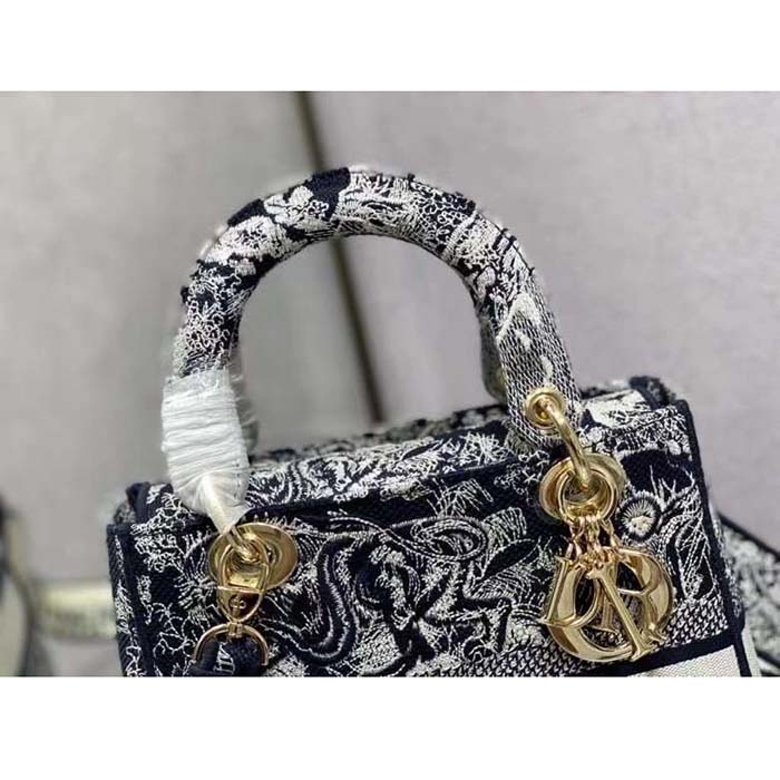 Dior Women CD Medium Lady D-Lite Bag Blue Toile De Jouy Reverse