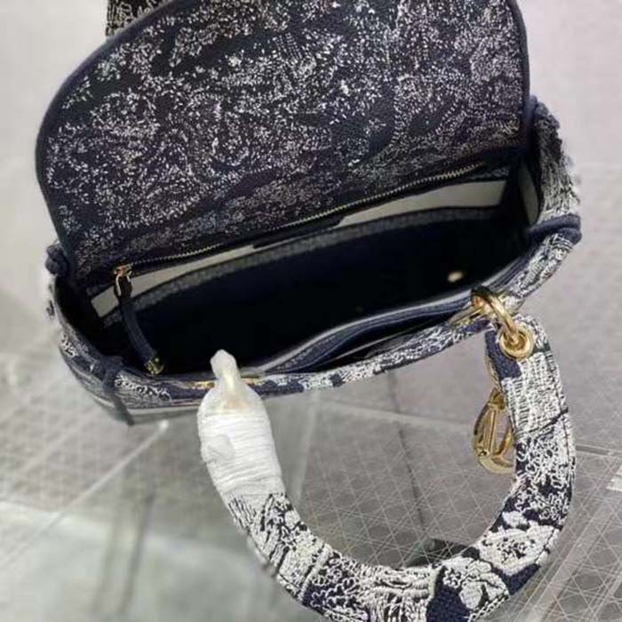Dior Women CD Medium Lady D-Lite Bag Blue Toile De Jouy Reverse