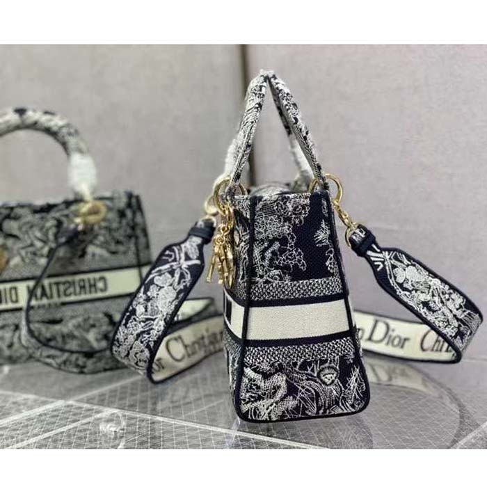 Dior Women CD Medium Lady D-Lite Bag Blue Toile De Jouy Reverse