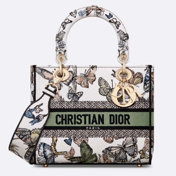 Dior Women CD Medium Lady D-Lite Bag White Multicolor Toile De Jouy Mexico