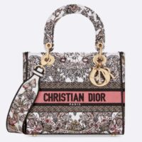 Dior Women CD Medium Lady D-Lite Bag White Pink Butterfly Around The World (8)