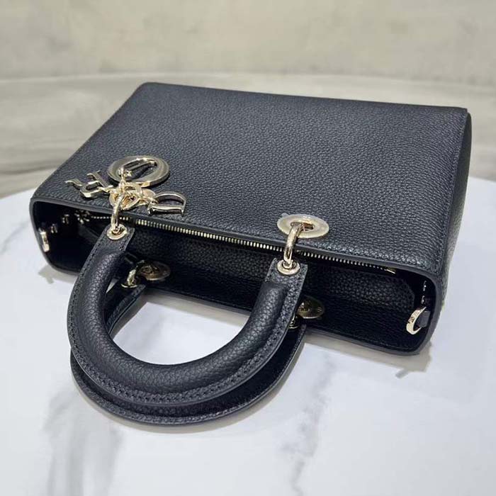 Dior Women CD Medium Lady D-Sire My ABCDior Bag Black Bull Leather